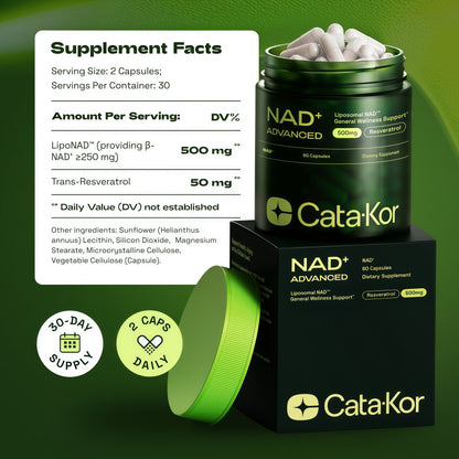 Cata-Kor Liposomal NAD Supplement with Resveratrol – NMN Supplement Alternative – Third-Party Tested – 30-Day Supply – Advanced NAD+ Resveratrol