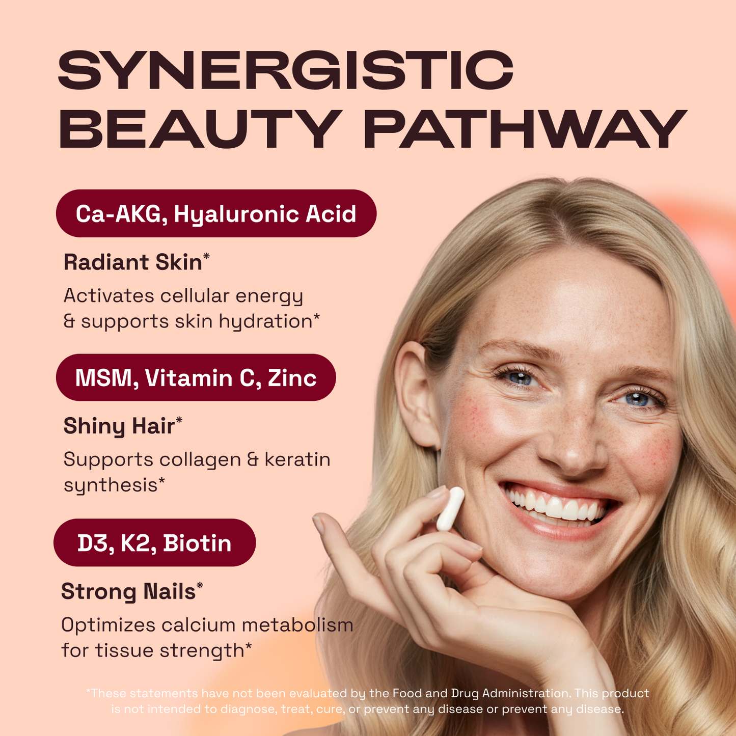 Cata-Kor Hair Skin and Nails Supplement with Biotin | Ca AKG | MSM | Hyaluronic Acid | Vitamin C & Vitamin D3 K2 – Hair Growth Supplements - Promotes Shiny Hair & Radiant Skin