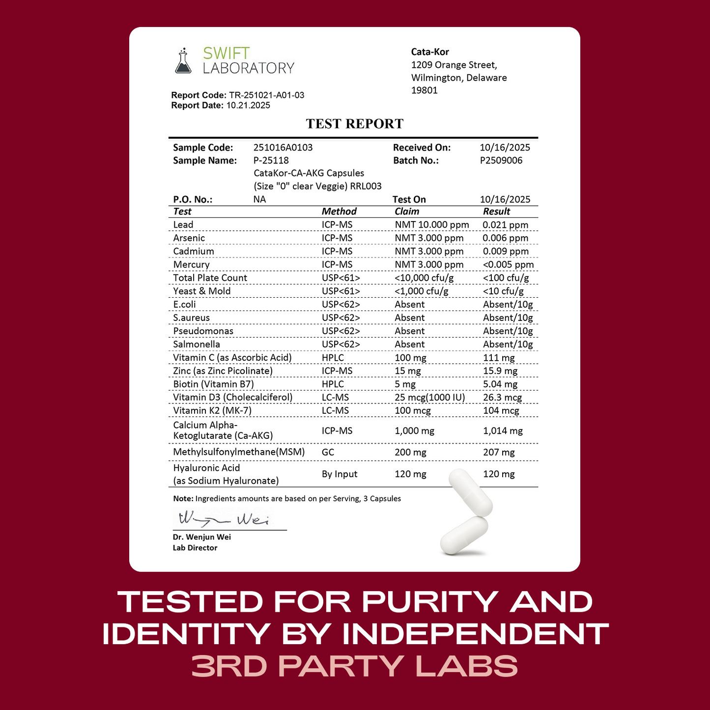 Cata-Kor Hair Skin and Nails Supplement with Biotin | Ca AKG | MSM | Hyaluronic Acid | Vitamin C & Vitamin D3 K2 – Hair Growth Supplements - Promotes Shiny Hair & Radiant Skin